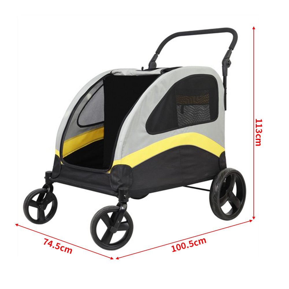 Large Double Seat Dog Stroller Pet Pram Wagon Dividered Travel Pushchair Carrier