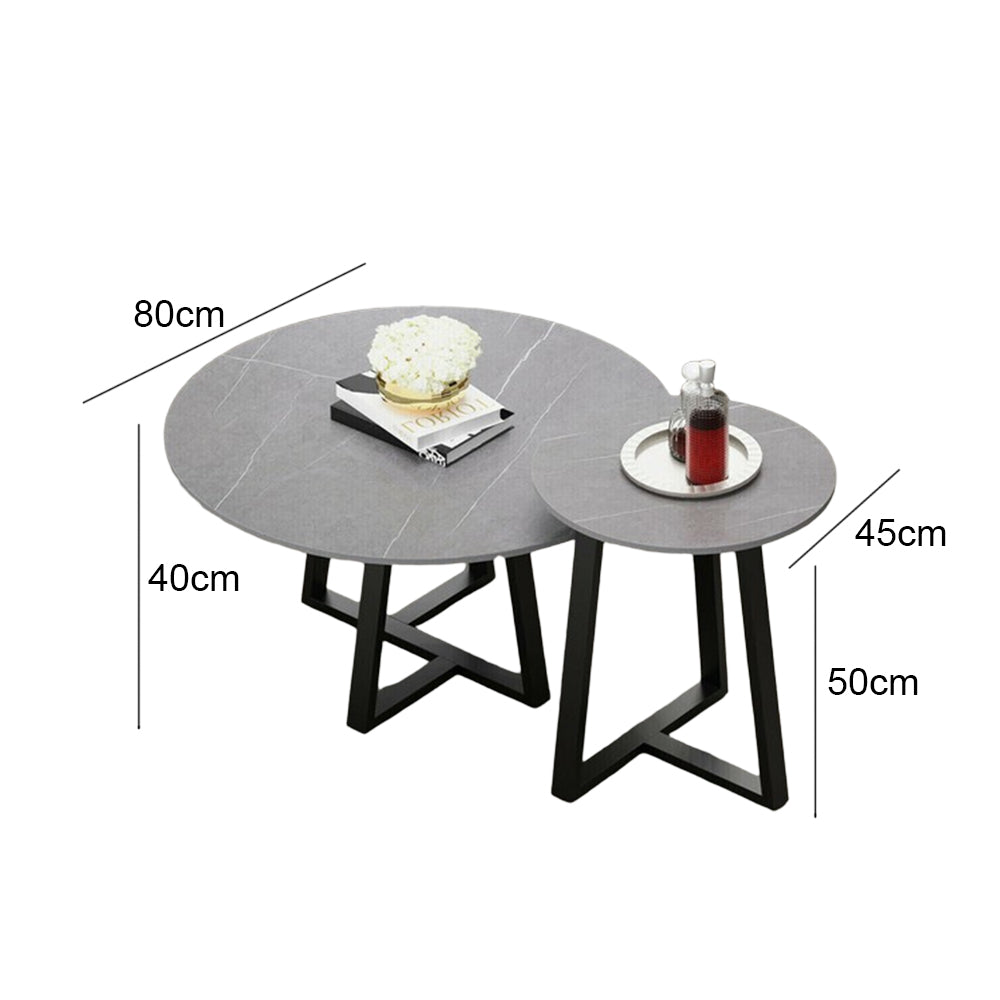 2PCS Nordic Nesting Coffee Table Marble Side End Tables Round Plate Home Office