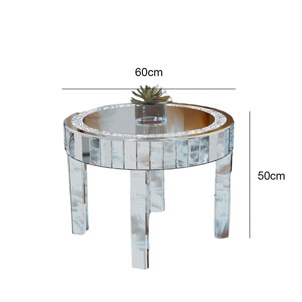 Silver Glass Coffee Table Highly Reflective Mirrored Accent Table Diamond Inlay