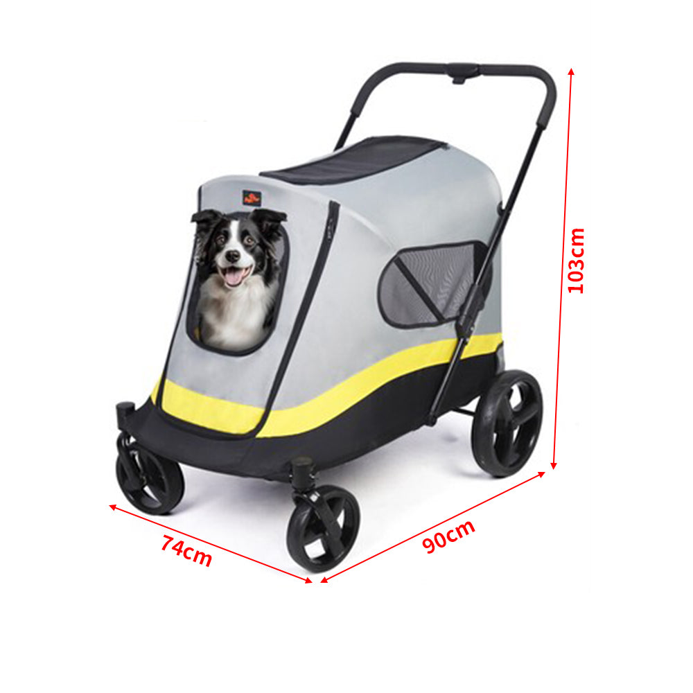 Large Folding Dog Stroller Pet Travel Carriage Stroller with Rain Cover