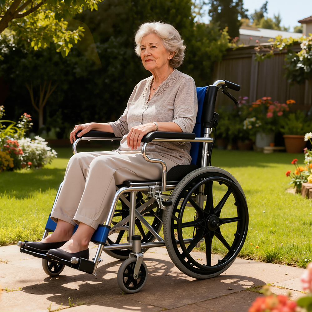 20" Foldable Wheelchair Park Brakes Lightweight Soft Mobility Aid Fold Disabled Blue