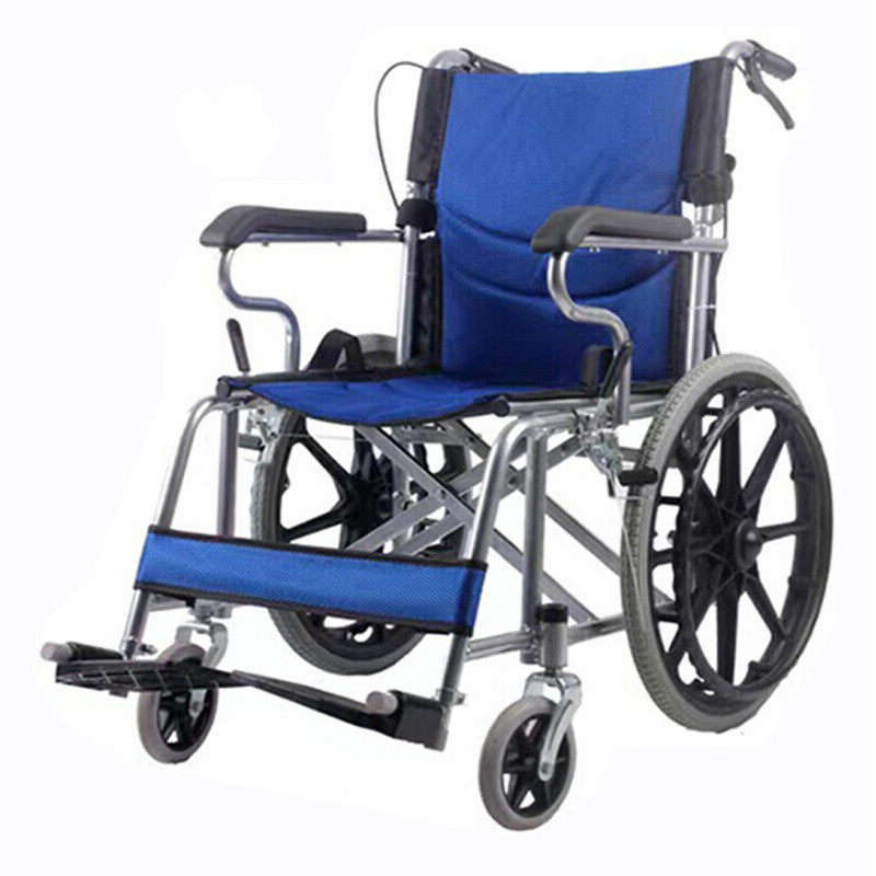 20" Foldable Wheelchair Park Brakes Lightweight Soft Mobility Aid Fold Disabled Blue