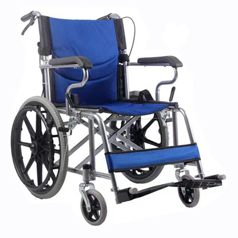 20" Foldable Wheelchair Park Brakes Lightweight Soft Mobility Aid Fold Disabled Blue