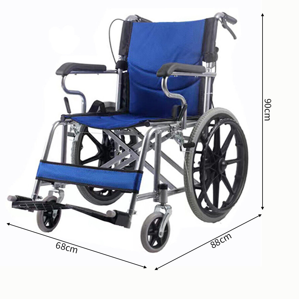 20" Foldable Wheelchair Park Brakes Lightweight Soft Mobility Aid Fold Disabled Blue