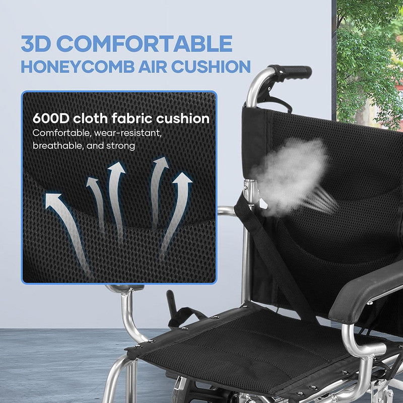 20" Foldable Wheelchair Park Brakes Lightweight Soft Mobility Aid Disabled Fold Black