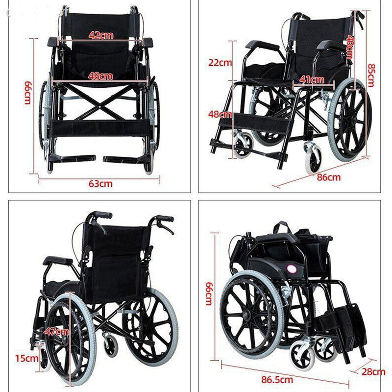 20" Foldable Wheelchair Park Brakes Lightweight Soft Mobility Aid Disabled Fold Black