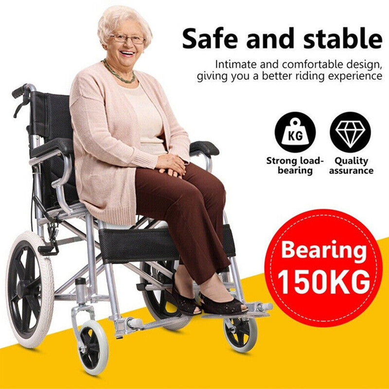 20" Foldable Wheelchair Park Brakes Lightweight Soft Mobility Aid Disabled Fold Black