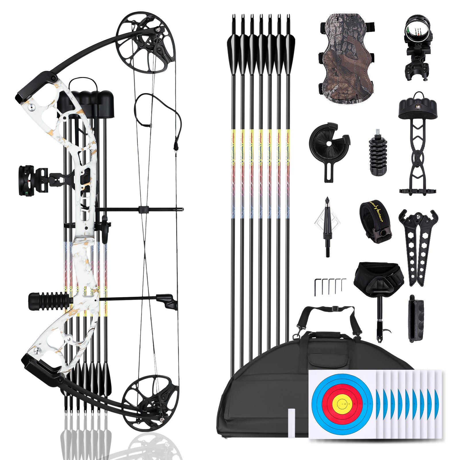 MOTION ZEUS Lightweight Compound Bow Kit For Pull Beginner And Intermediate Archer, 19-70LBS Draw Weight, 19"-30"Draw Length, Up To 320 FPS, Fully Adjustable Archery Hunting Equipment