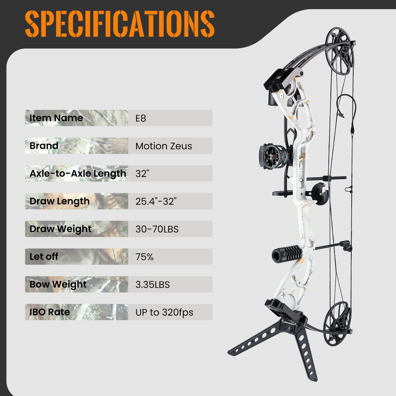MOTION ZEUS Lightweight Compound Bow Kit For Pull Beginner And Intermediate Archer, 19-70LBS Draw Weight, 19"-30"Draw Length, Up To 320 FPS, Fully Adjustable Archery Hunting Equipment