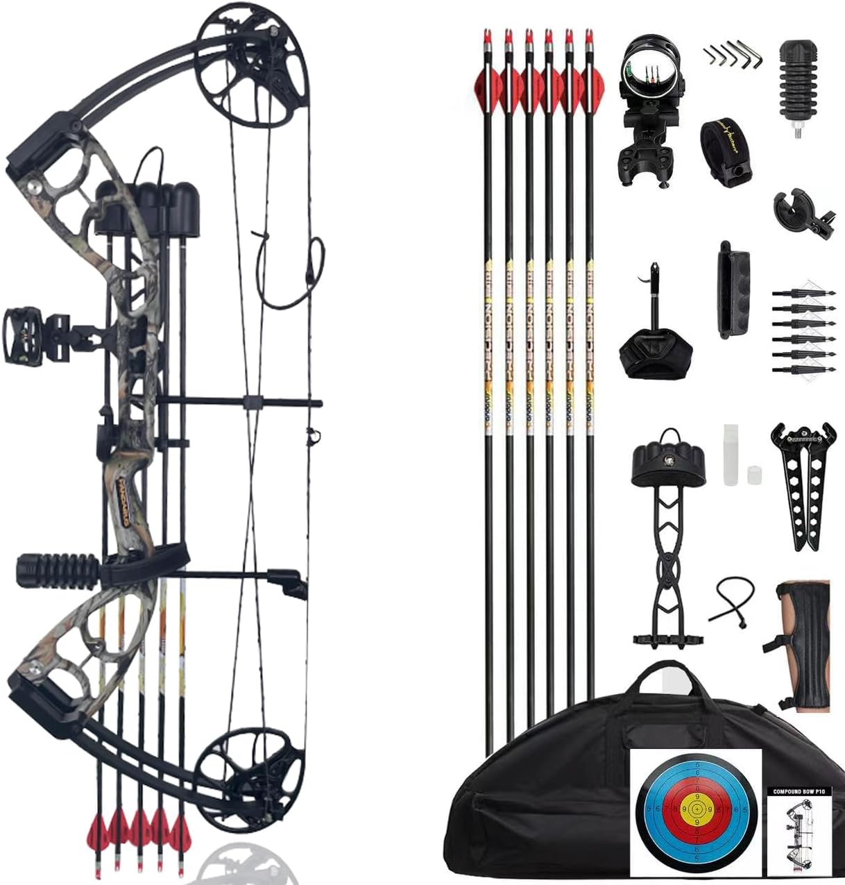 MOTION ZEUS Lightweight Compound Bow Kit For Pull Beginner And Intermediate Archer, 19-70LBS Draw Weight, 19"-30"Draw Length, Up To 320 FPS, Fully Adjustable Archery Hunting Equipment