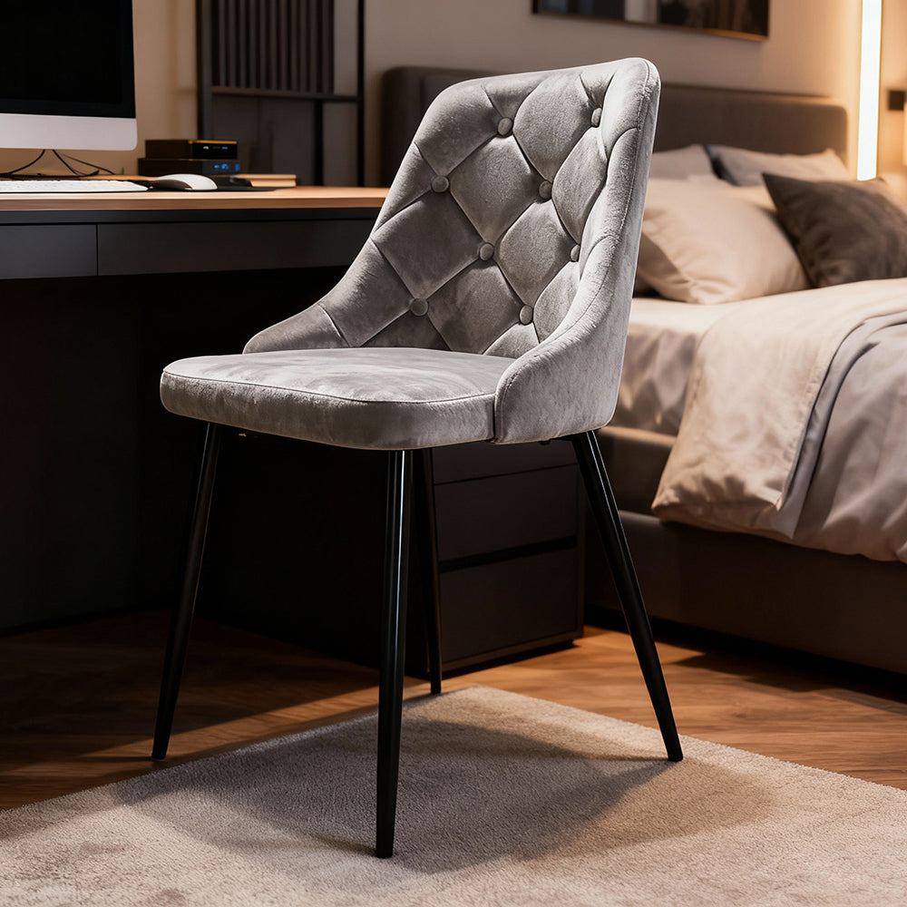 Dining Chair Set of 4 Velvet Seat Light Grey Kitchen Living Room Chair Bedroom Vanity Chair Desk Chair