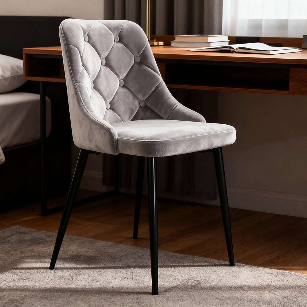 Dining Chair Set of 4 Velvet Seat Light Grey Kitchen Living Room Chair Bedroom Vanity Chair Desk Chair