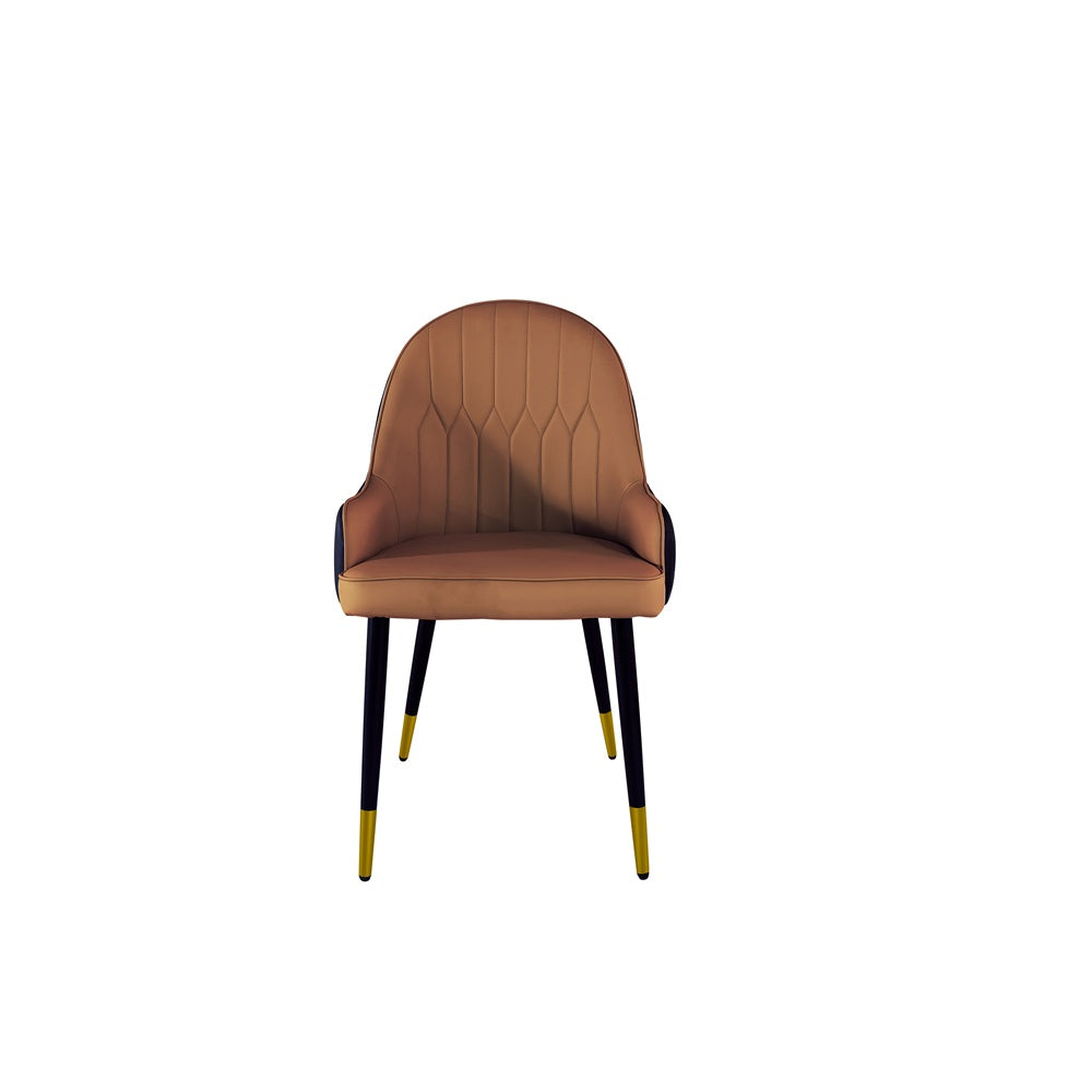 Dining Chair Set of 2 Leather Seat Brown Vanity Chair