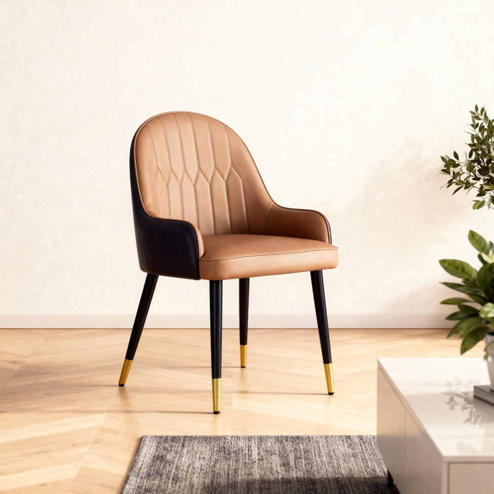 Dining Chair Set of 2 Leather Seat Brown Vanity Chair