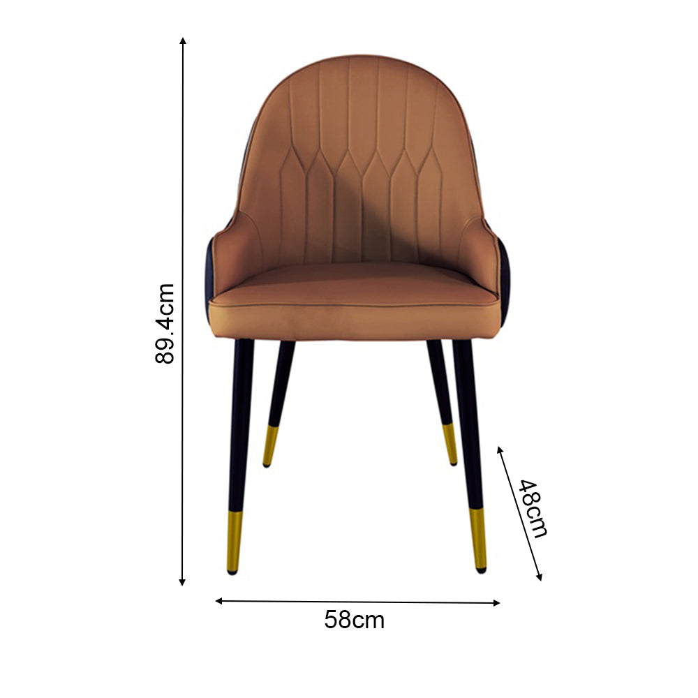 Dining Chair Set of 2 Leather Seat Brown Vanity Chair