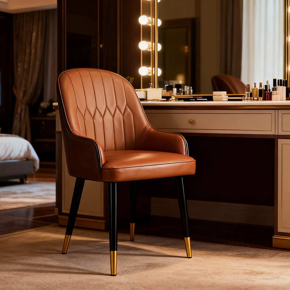 Dining Chair Set of 2 Leather Seat Brown Vanity Chair