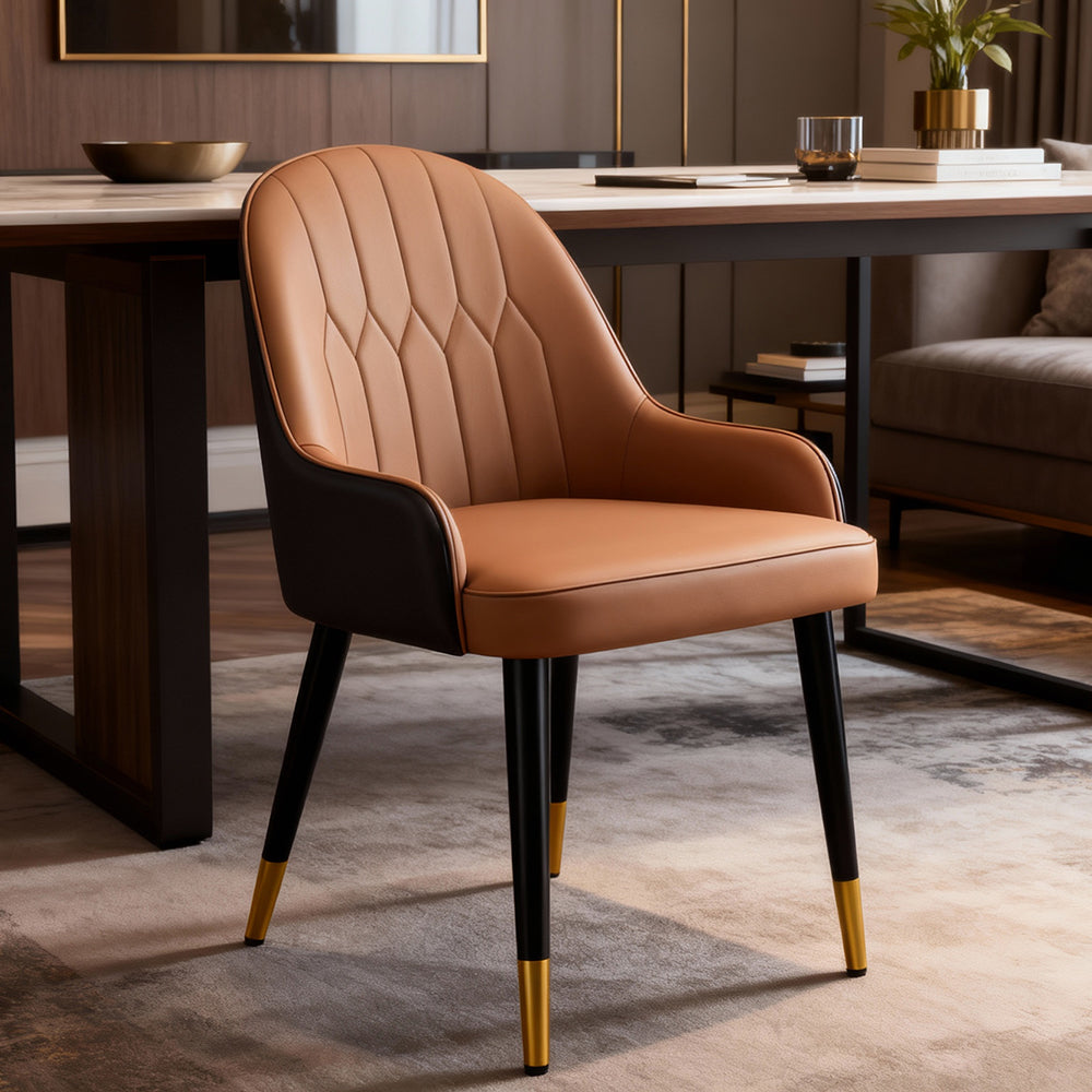 Dining Chair Set of 2 Leather Seat Brown Vanity Chair