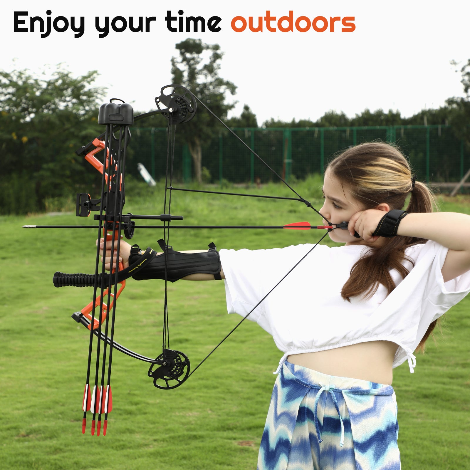 Youth Compound Bow And Arrow Set 10-40lbs For Kids, Women And Beginners, Draw Length 16"-28", 290fps, Fully Adjustable, Bow Only 1.95lbs, Lightweight Design