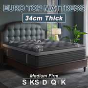 Euro Top Pocket Spring Mattress Gel Memory Foam Hybrid Medium Firm 34CM
