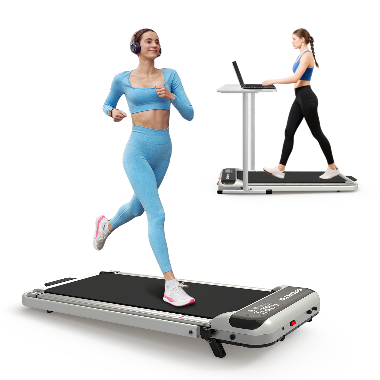 3 in 1 Under Desk Treadmill with Incline,Foldable Treadmills for Home, Walking Pad with Handle Bar for Walking and Jogging, with Remote Control & LED Display (Blue)