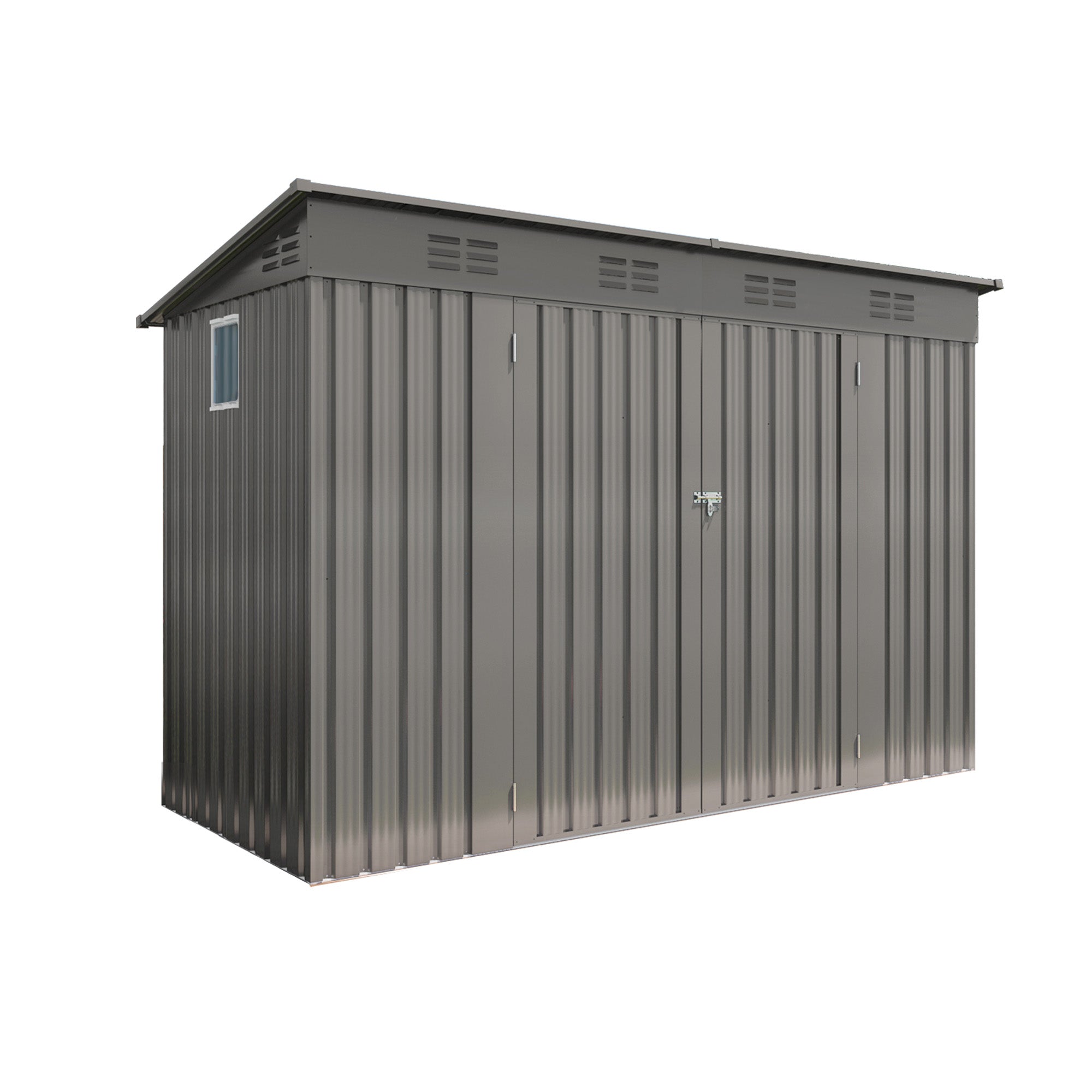 4 x 9 FT Outdoor Storage Shed, Metal Garden Shed Tool House with Sloping Roof,6 vents and 2 Swing Doors for Backyard, Garden,Patio, Garage, Lawn, Gray