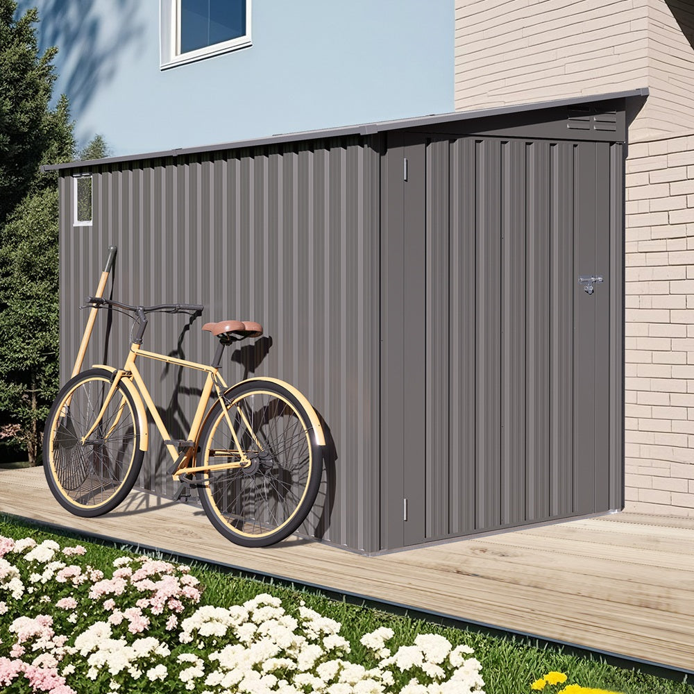 4 x 9 FT Outdoor Storage Shed, Metal Garden Shed Tool House with Sloping Roof,2 vents and 1 Side Open Door for Backyard, Garden,Patio, Garage, Lawn, Gray