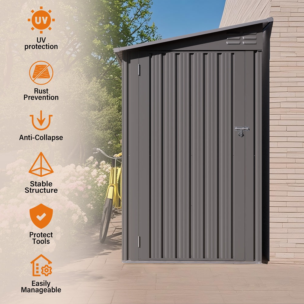 4 x 9 FT Outdoor Storage Shed, Metal Garden Shed Tool House with Sloping Roof,2 vents and 1 Side Open Door for Backyard, Garden,Patio, Garage, Lawn, Gray