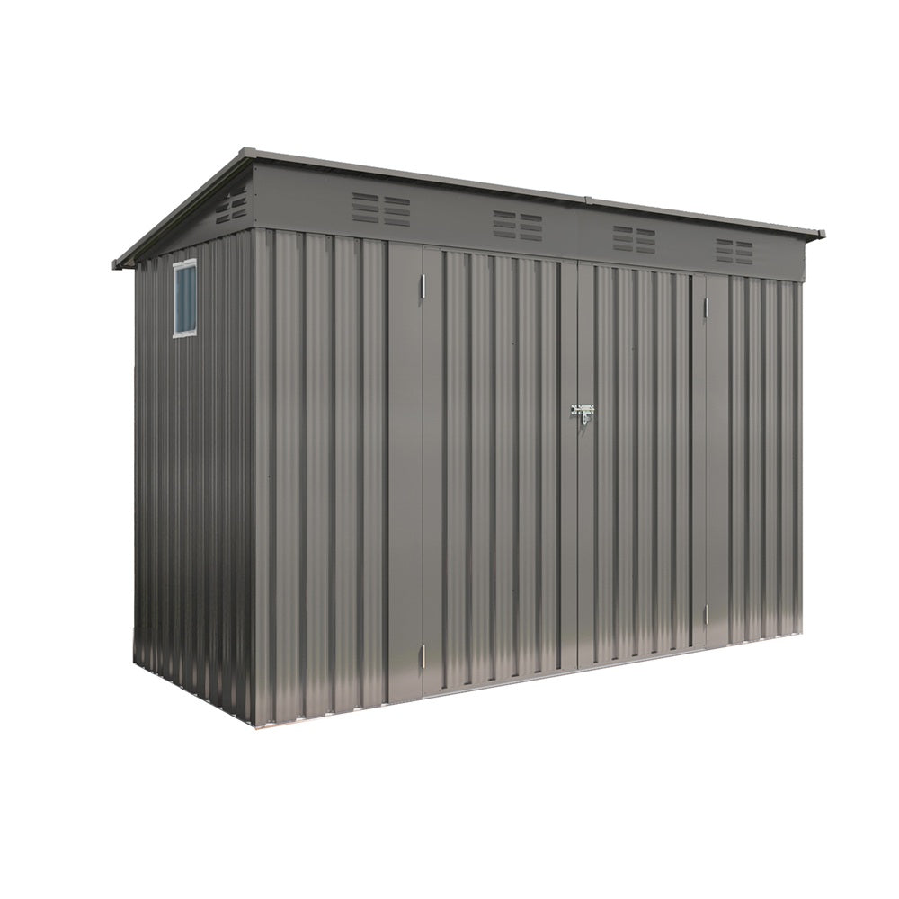 4 x 9 FT Outdoor Storage Shed, Metal Garden Shed Tool House with Sloping Roof,6 vents and 2 Swing Doors for Backyard, Garden,Patio, Garage, Lawn, Gray
