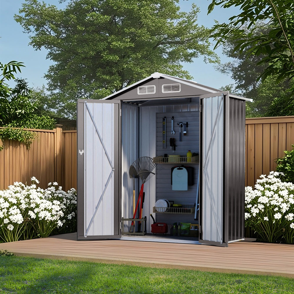 5 x 3 FT Metal Outdoor Storage Shed, Tool Shed with Peaked Roof Waterproof, Lockable Door Compact Metal Tool Shed for Garden, Backyard, Patio, Sundries and Bike Storage, Gray
