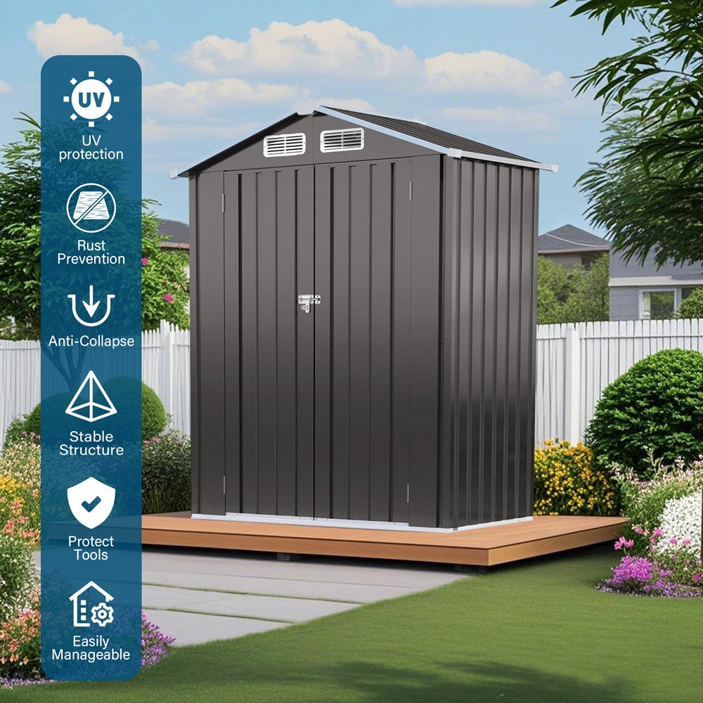 5 x 3 FT Metal Outdoor Storage Shed, Tool Shed with Peaked Roof Waterproof, Lockable Door Compact Metal Tool Shed for Garden, Backyard, Patio, Sundries and Bike Storage, Gray