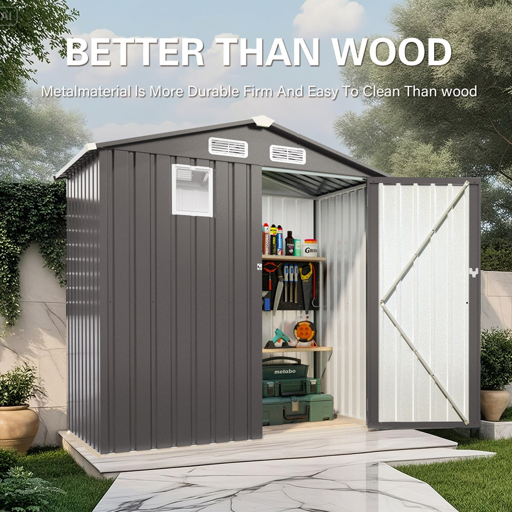 6 x 3.5FT Metal Outdoor Storage Shed, Tool Shed with Peaked Roof Watertight with Clear Window and Lockable Door Compact Metal Tool Room for Garden, Backyard, Patio, Sundries and Bike Storage, Gray