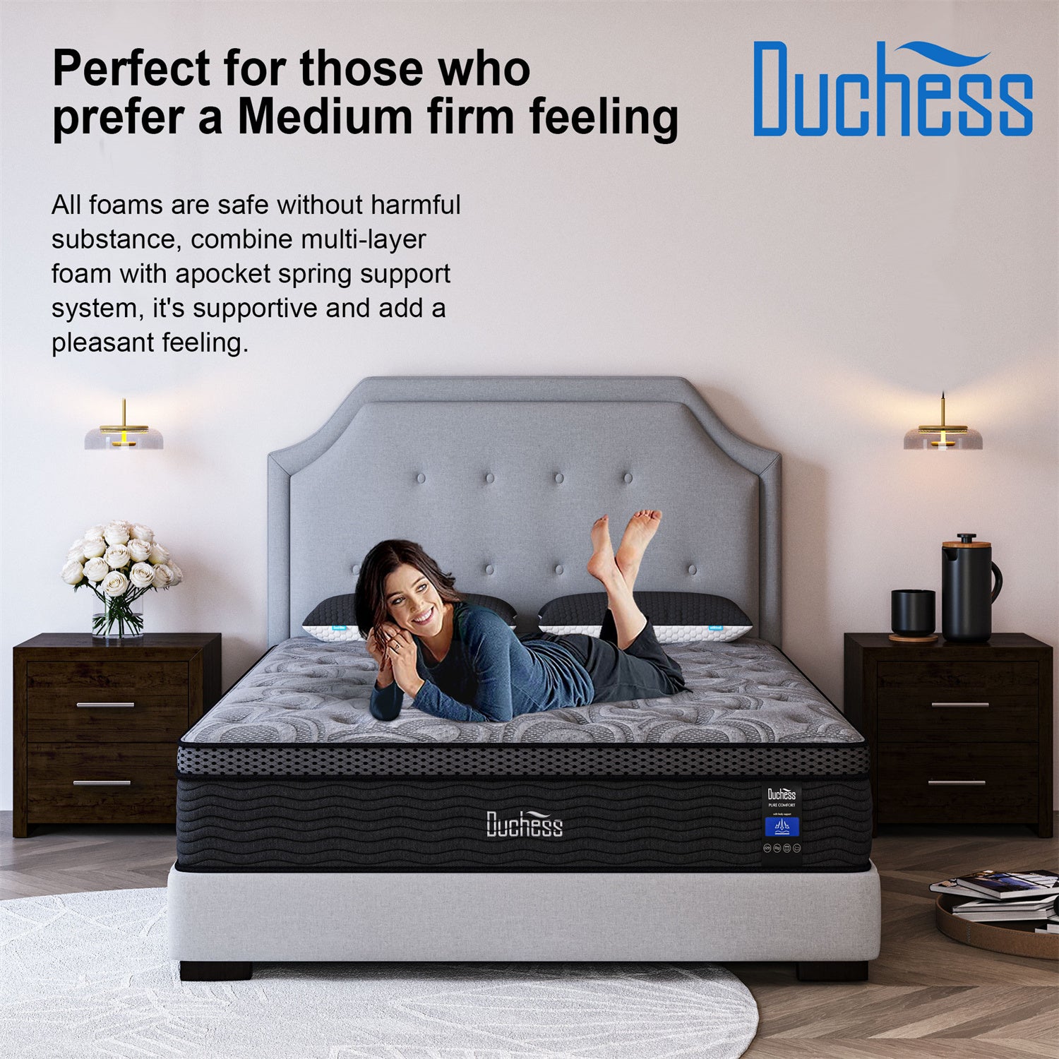 Duchess Pocket Spring Mattress Medium Firm Foam Queen Double King Single Bed