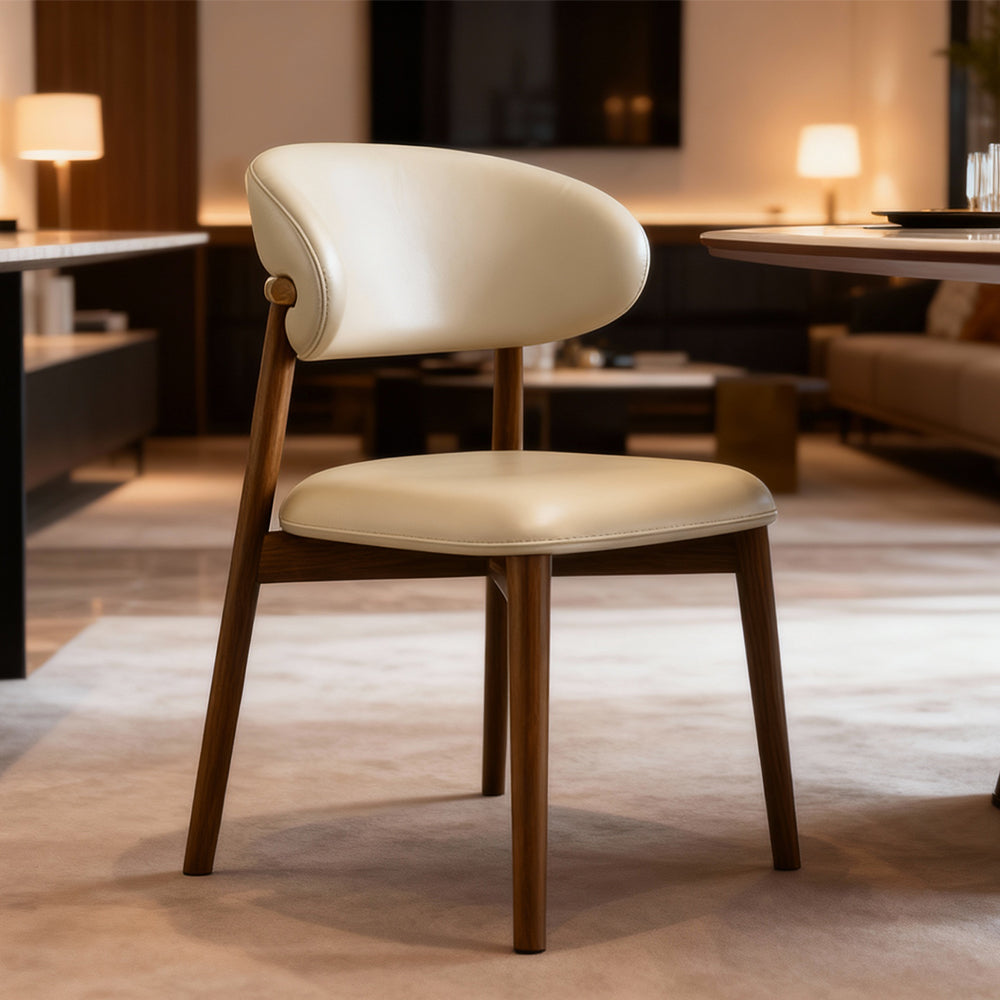 Dining Chair Set of 2 Leather Seat Kitchen Living Room Chair Bedroom Vanity Chair Desk Chair - White