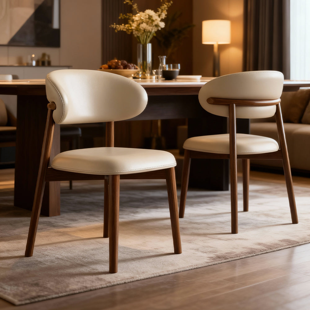 Dining Chair Set of 2 Leather Seat Kitchen Living Room Chair Bedroom Vanity Chair Desk Chair - White