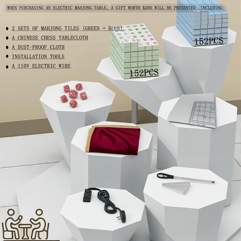 Automatic Mahjong Table 42mm, 144 Mahjong Tiles {Green Blue}, USB Charging. Silent Shuffling, Easy Installation