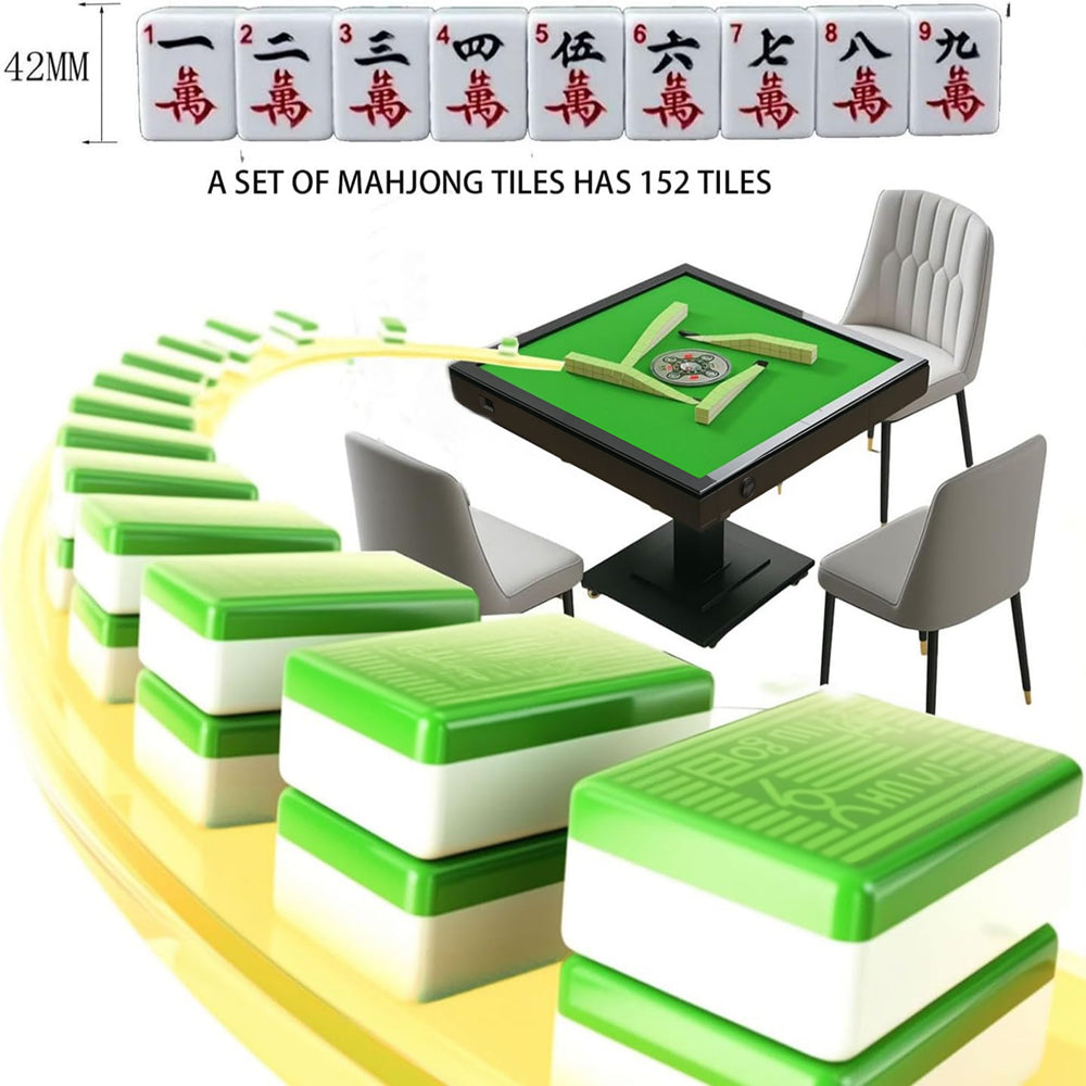 Automatic Mahjong Table 42mm, 144 Mahjong Tiles {Green Blue}, USB Charging. Silent Shuffling, Easy Installation