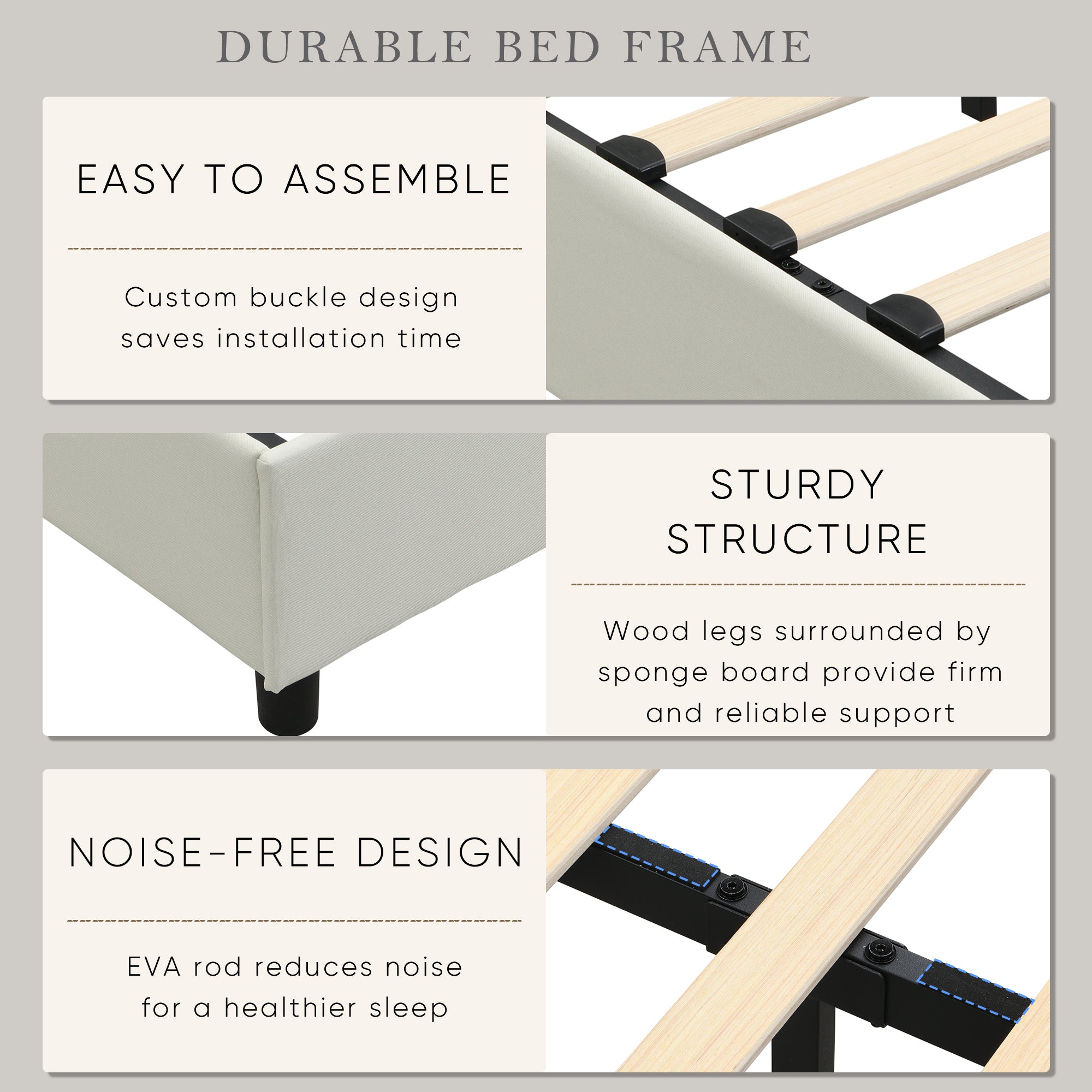 Gas Lift Bed Frame with LED Lights and Charging Station, Modern Upholstery Bed Storage Headboard (Without mattress)