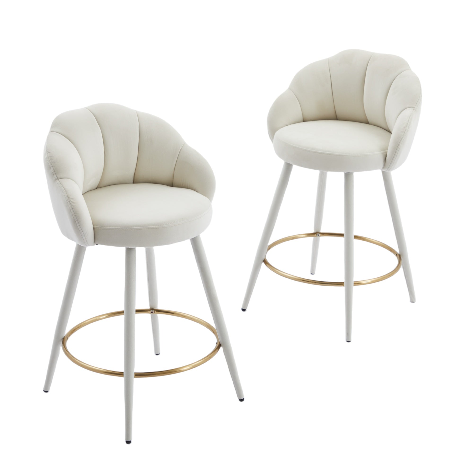 2PCS Velvet Upholstered  Barstools , with Petal Back & Golden Footrest