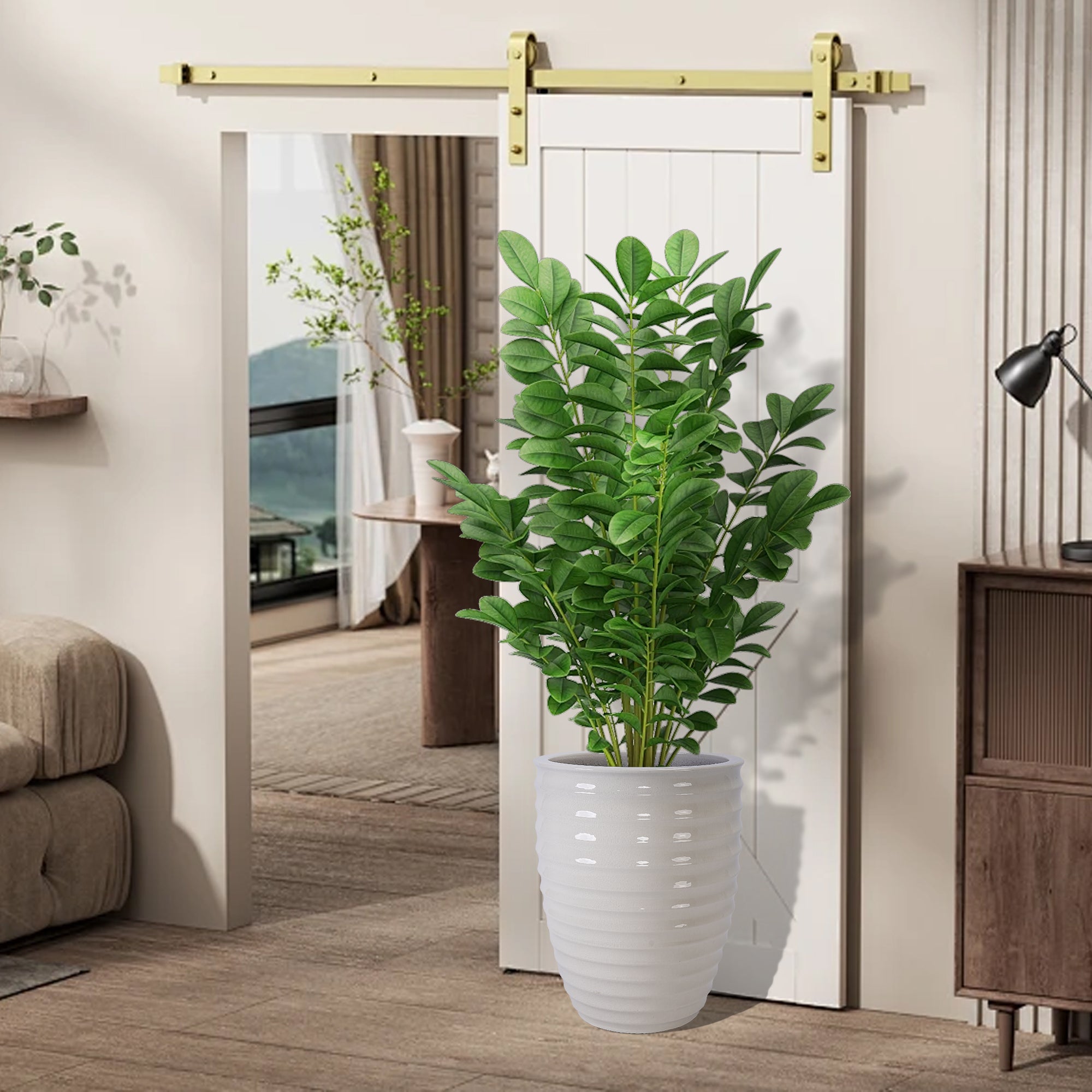 Ceramic Flowerpot, Modern Planter for Patio, Garden, Windowsill - Milk White