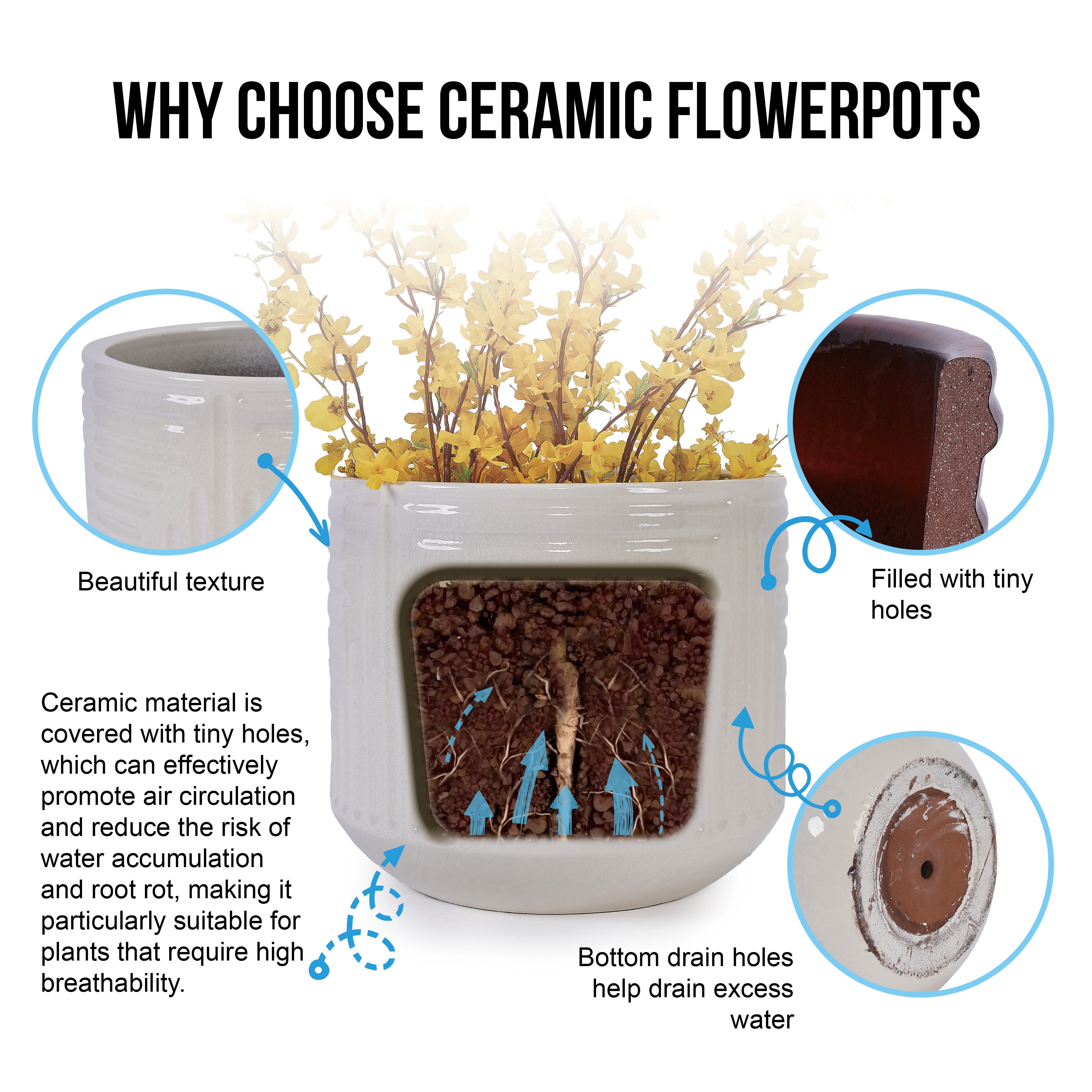 Ceramic Flowerpot, Modern Planter for Patio, Garden, Windowsill