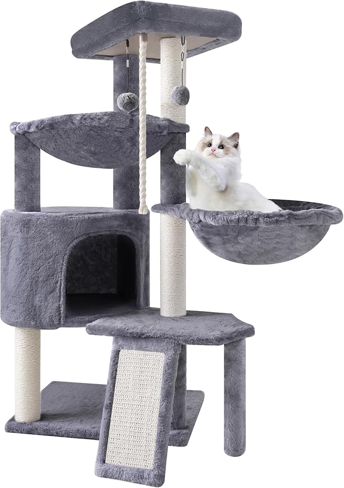 Cat Tree Tower with Scratching Posts,Activity Centre Climbing Tree Furniture with Cat Condo and Two Hammocks,Grey