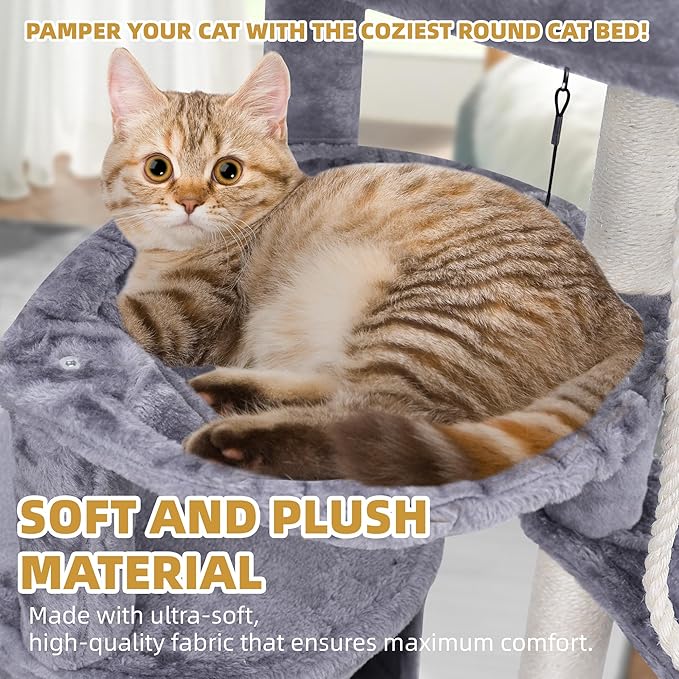 Cat Tree Tower with Scratching Posts,Activity Centre Climbing Tree Furniture with Cat Condo and Two Hammocks,Grey