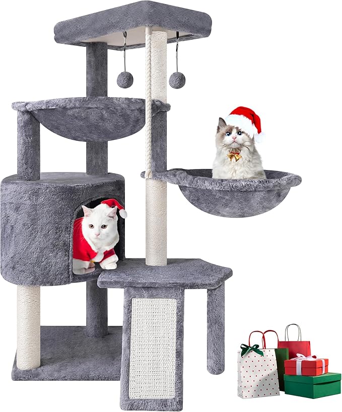 Cat Tree Tower with Scratching Posts,Activity Centre Climbing Tree Furniture with Cat Condo and Two Hammocks,Grey