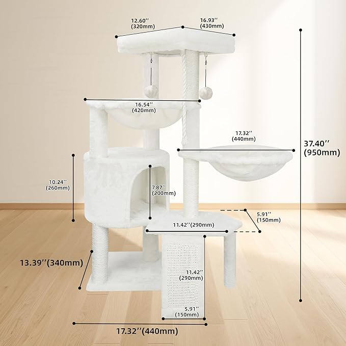 Cat Tree Tower with Scratching Posts,Activity Centre Climbing Tree Furniture with Cat Condo and Two Hammocks,Grey