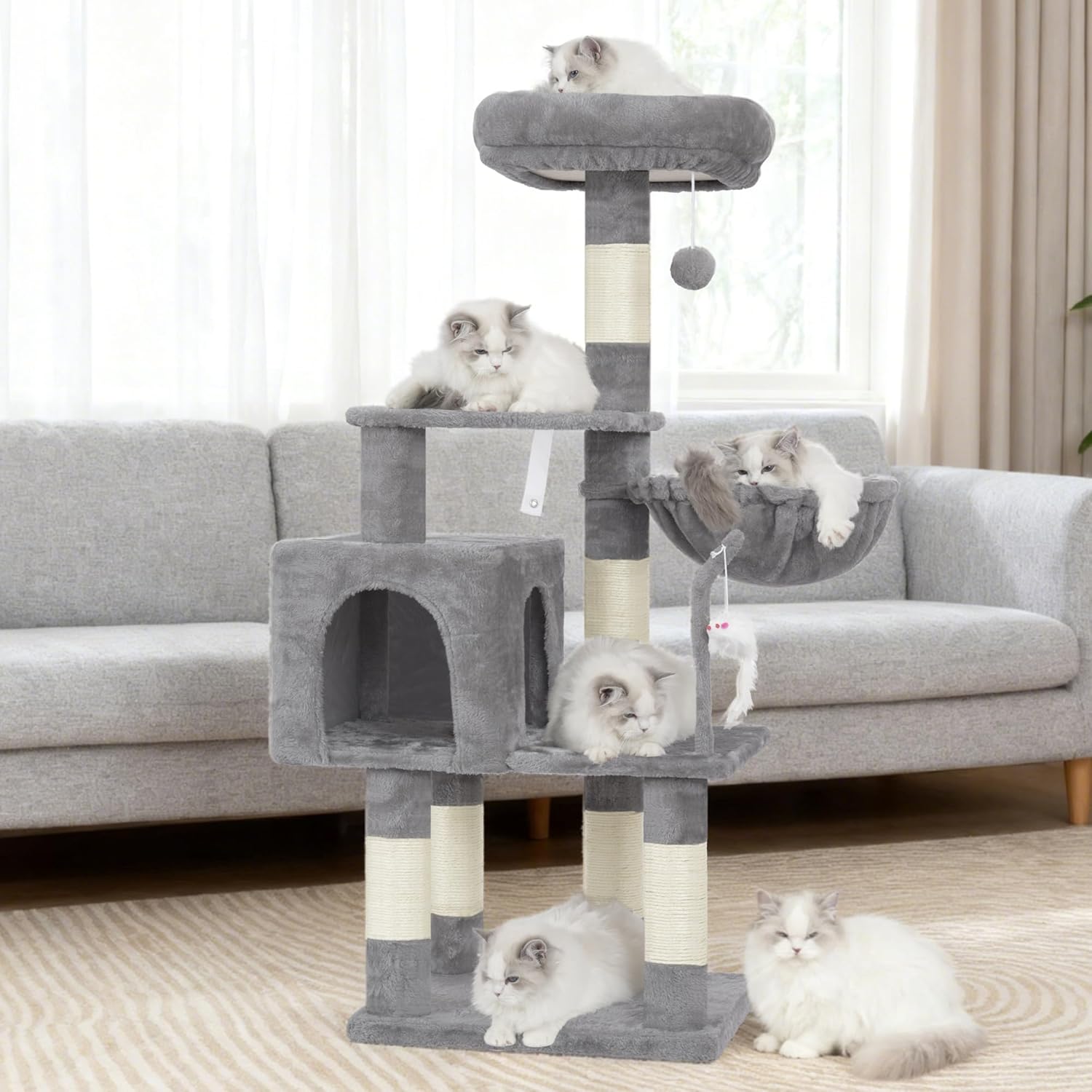 110cm Cat Tree with Toy,  Cat Play Tower with Padded Plush Perch