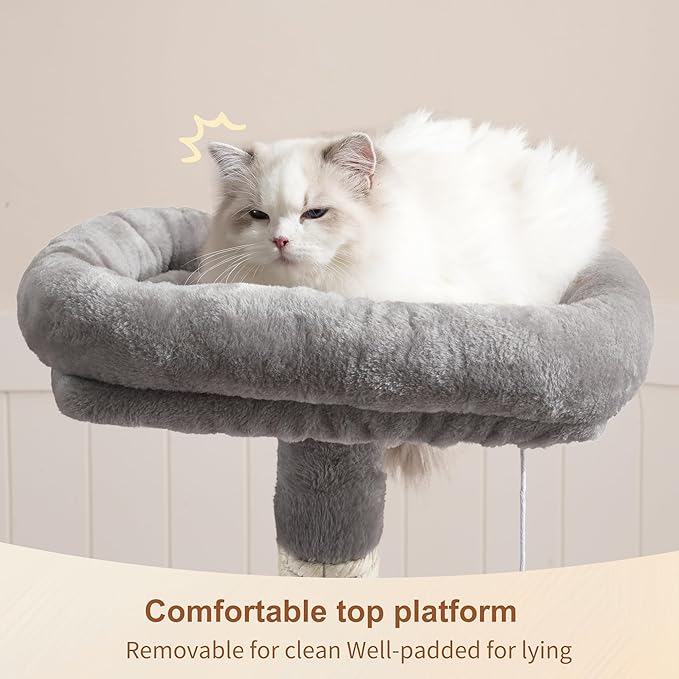 110cm Cat Tree with Toy, Cat Tower for Indoor Cats, Cat Play Tower with Padded Plush Perch, Cozy Hammock and Sisal Scratching Posts, Multi-Level House for Kittens, Light Gray
