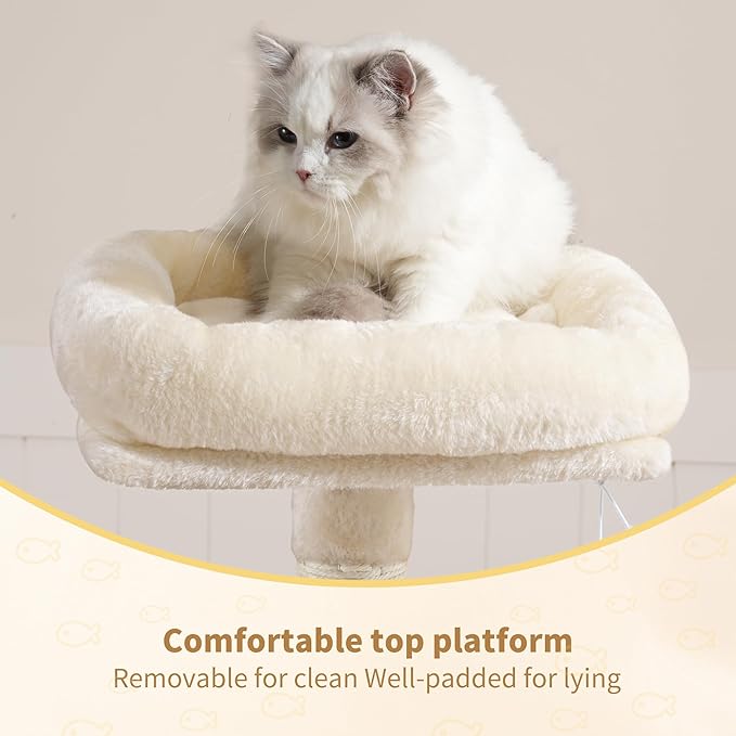 110cm Cat Tree with Toy, Cat Tower for Indoor Cats, Cat Play Tower with Padded Plush Perch, Cozy Hammock and Sisal Scratching Posts, Multi-Level House for Kittens, Light Gray