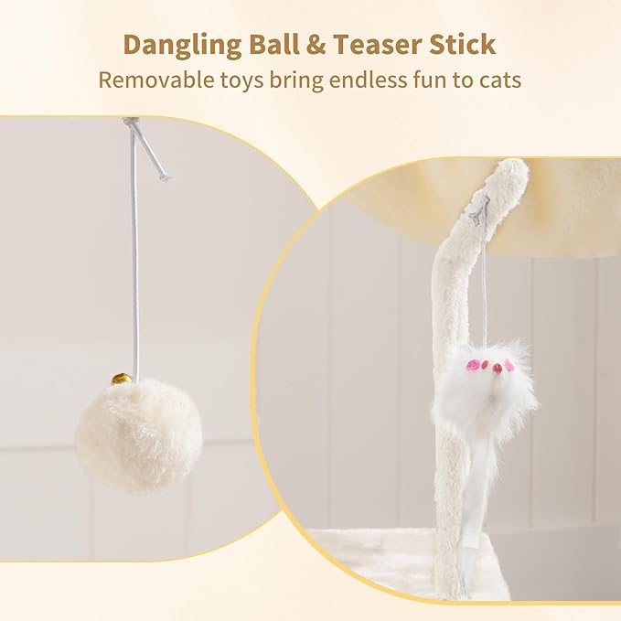 110cm Cat Tree with Toy, Cat Tower for Indoor Cats, Cat Play Tower with Padded Plush Perch, Cozy Hammock and Sisal Scratching Posts, Multi-Level House for Kittens, Light Gray