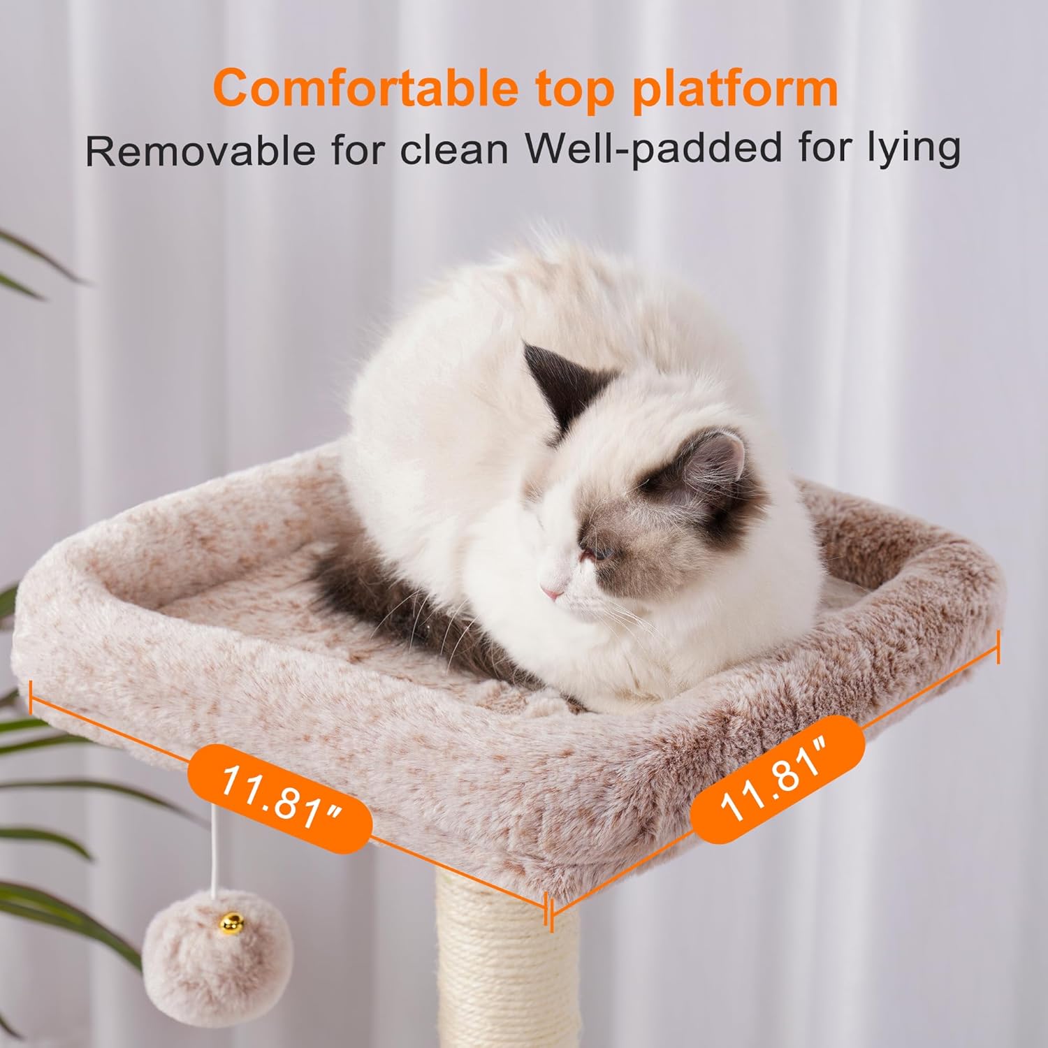 110cm Cat Tree with Toy, Cat Tower for Indoor Cats, Cat Play Tower with Padded Plush Perch, Cozy Hammock and Sisal Scratching Posts, Multi-Level House for Kittens, Light Gray