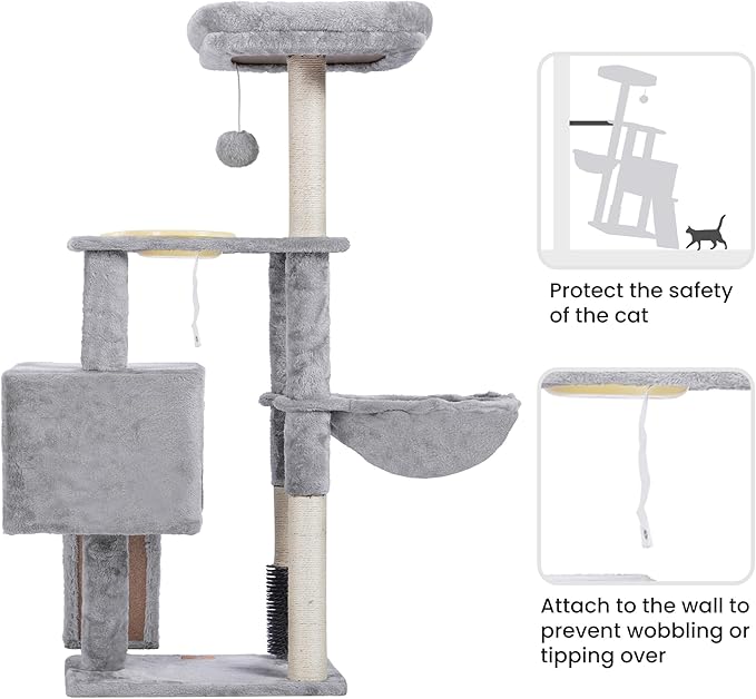 Cat Tree with Cat Self Groomer Brush, Cat Tower Condo for Indoor Cats with Padded Plush Perch,Cat House with Basket Scratching Board Post